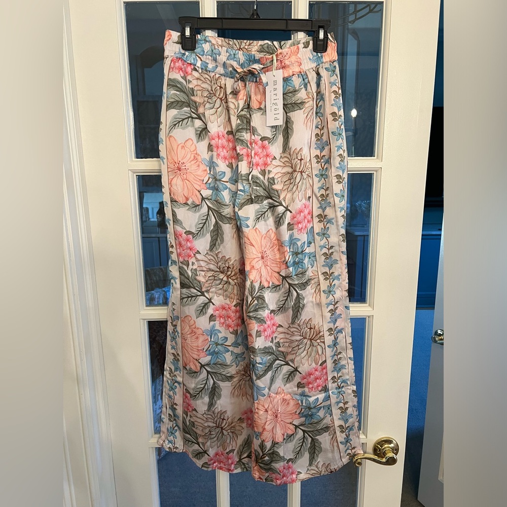 NWT marigold by Victoria Dunn  Floral Wide-Leg Drawstring Pants - women’s L